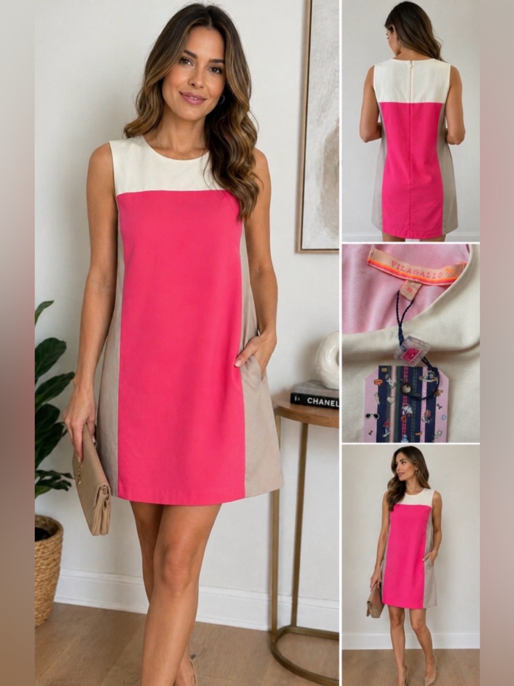 Vilagallo Pink Colorblock Shift Dress Sleeveless NWT Size 48